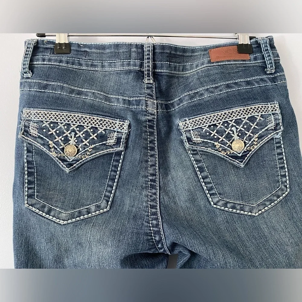 VGS Jeans Womens Size 10 Slim Boot Flap Pockets Thick Stitch Blue Denim